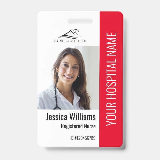 登録ナースRN Medical Red Photo ID Work バッジ (正面)
