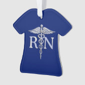 登録ナースRN Silver Caduceus on Navy Blue オーナメント (正面)