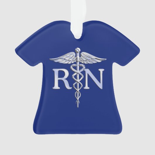登録ナースRN Silver Caduceus on Navy Blue オーナメント (正面)