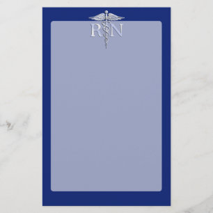 登録ナースRN Silver Caduceus on Navy Blue 便箋