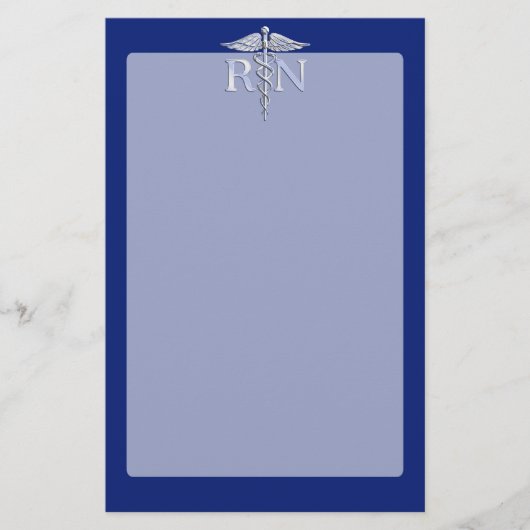 登録ナースRN Silver Caduceus on Navy Blue 便箋 (正面)