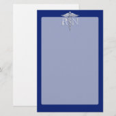 登録ナースRN Silver Caduceus on Navy Blue 便箋 (正面/裏面)