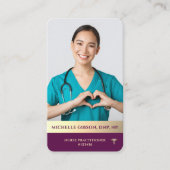 登録モダンナースエレガントラグジュアリーパープル金ゴールド 名刺 (正面)