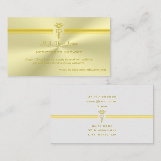 登録助産師(金のカデウスのロゴ付き) エンクロージャーカード (正面/裏面)