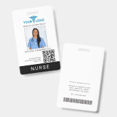 登録看護師の顔写真入りビジネス ロゴ QR コード ID バッジ (正面＆裏面)
