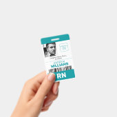 登録看護師 ID バーコード ティール ホワイト ロゴ 写真 バッジ (手持ち)