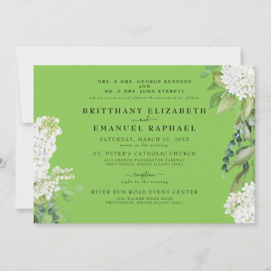白あじさいライムグリーン両結婚親 招待状 (正面)