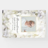 白あじさい水の色のお祝いの生活 横断幕 (横)