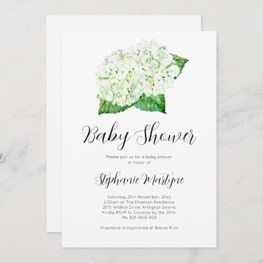 白あじさい水彩植物性ベビーシャワー 招待状 (正面/裏面)