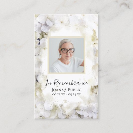 白あじさい水彩葬儀記念祈りの言葉 名刺 (正面)