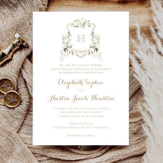 白あじさい緑のクレストモノグラム結婚ズ 招待状