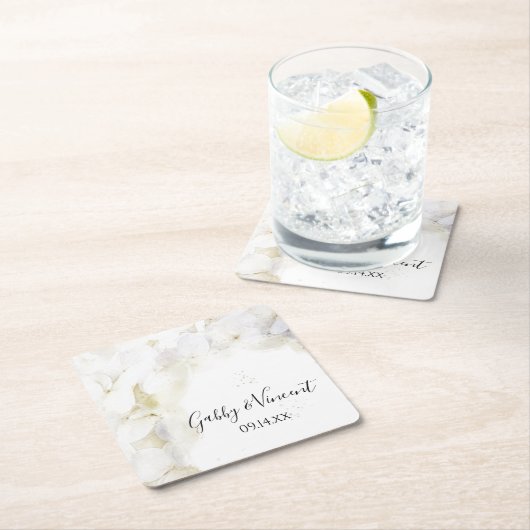 白あじさい花の水色結婚の スクエアペーパーコースター (インサイチュ)