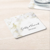 白あじさい花の水色結婚の スクエアペーパーコースター (アングル)