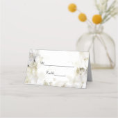 白あじさい花の水色結婚の プレイスカード (正面)