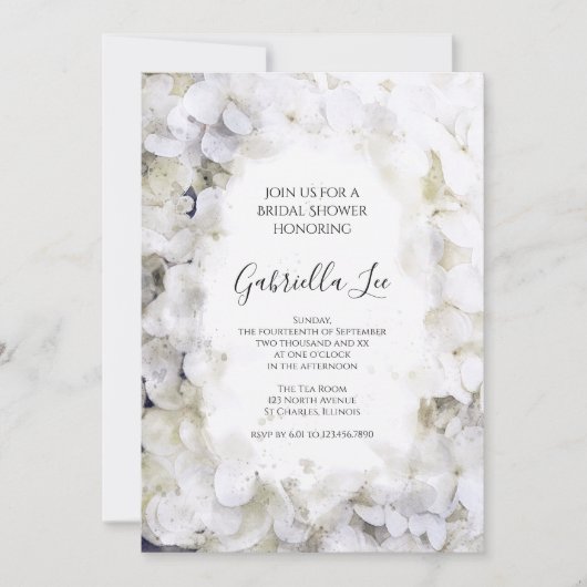 白あじさい花ウォーターカラーブライダルシャワー 招待状 (正面)
