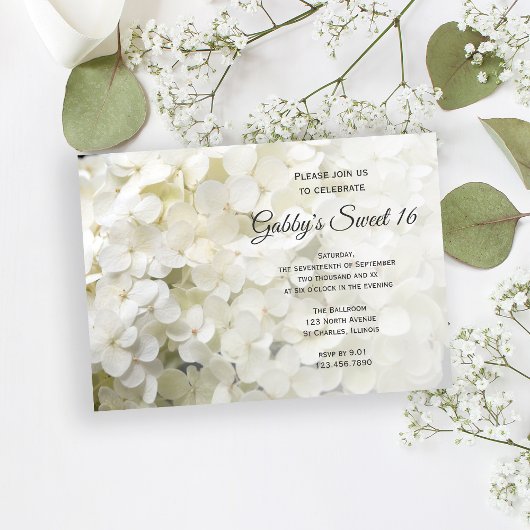白あじさい花スウィート16誕生日パーティー 招待状