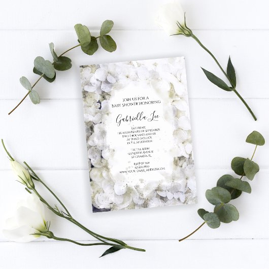 白あじさい花水彩赤ちゃんシャワー 招待状