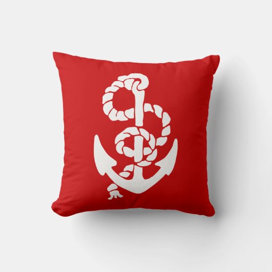 白いいかりの赤と青の背景（両側） クッション (正面)