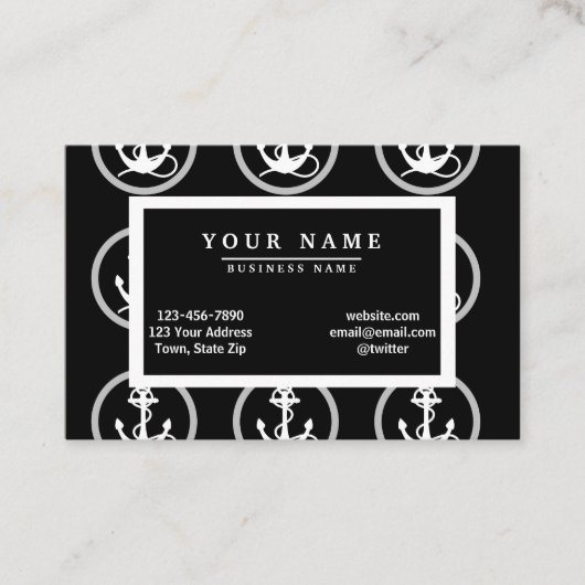 白いいかり黒の背景パターン 名刺 (正面)