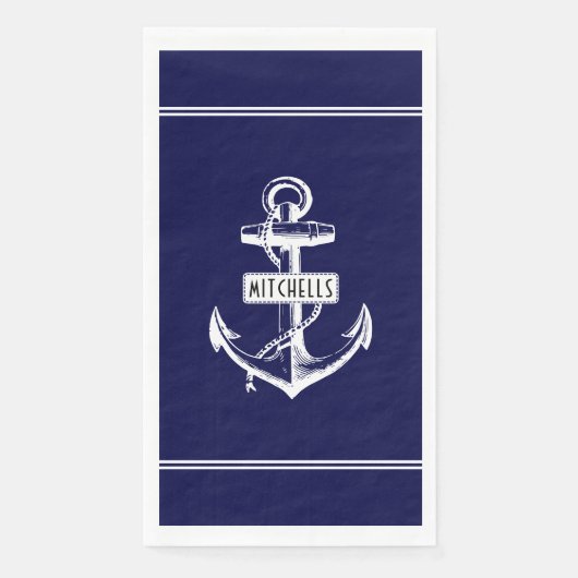 白いいかり、ライン、ネイビーブルーの名前航海の (正面)