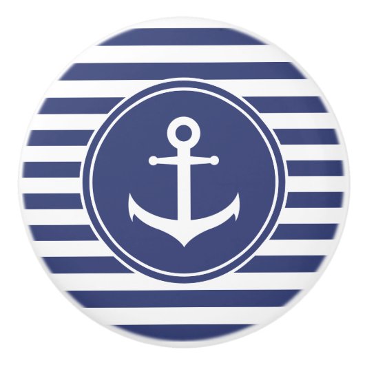 白いいかり(濃い青の丸で囲まれたオンストライプ) セラミックノブ (正面)