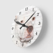 白いいじめっ子のピットブル ラウンド壁時計 (傾斜)