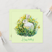 白いうさぎと花のカード カード (正面/裏面インサイチュ)