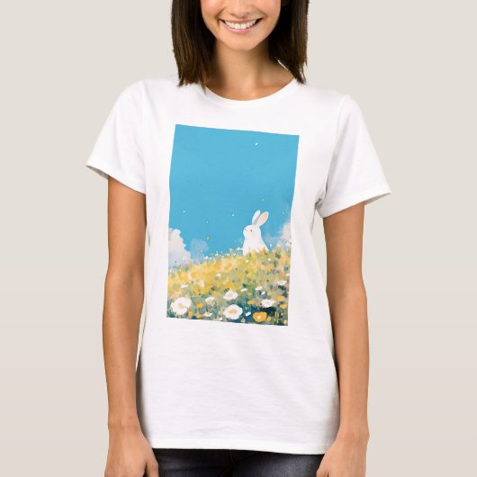 白いうさぎの草原 Tシャツ (正面)