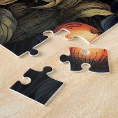 白いおとぎ話の城の夜の満月の花 ジグソーパズル (側面)