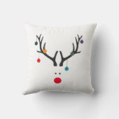 白いおもしろいかわいいミニマルなトナカイ クッション (裏面)
