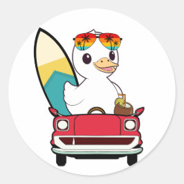 白いおもしろいアヒルがビーチに向かっている ラウンドシール