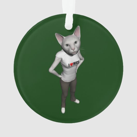 白いおもしろいシャム猫がネズミ オーナメント (裏面)