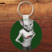 白いおもしろいシャム猫がネズミ キーホルダー (正面)