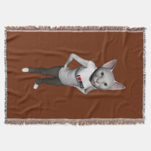 白いおもしろいシャム猫がネズミ スローブランケット (正面)