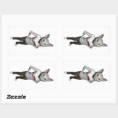 白いおもしろいシャム猫がネズミ 長方形シール (シート)