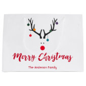 白いおもしろい上のミニマルなクリスマスのトナカイ ラージペーパーバッグ (正面)