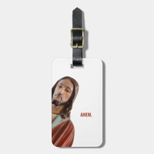 白いおもしろい背景にイエス様をエヘム ラゲッジタグ (正面縦)