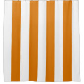 白いおよびオレンジ縦ストライプ シャワーカーテン (正面)