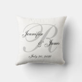 白いおよび灰色のモノグラムの結婚式の記念品の枕 クッション (裏面)