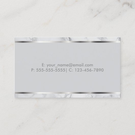 白いおよび灰色の大理石および金属銀製のデザイン 名刺 (裏面)