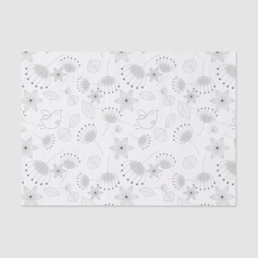 白いお洒落フローラと鳥のパターン|過去記事 薄葉紙 (正面)