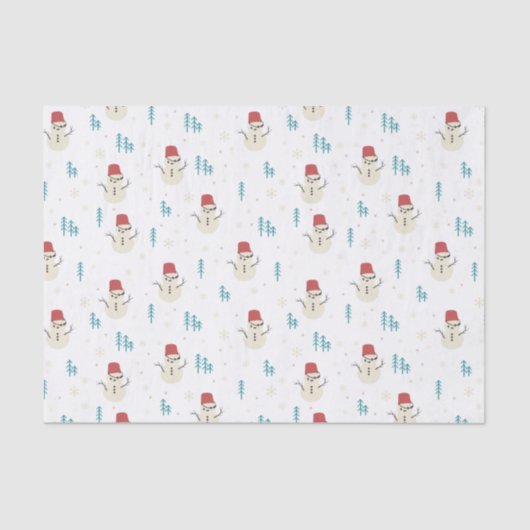 白いお洒落冬の漫画雪だるま 薄葉紙 (正面)