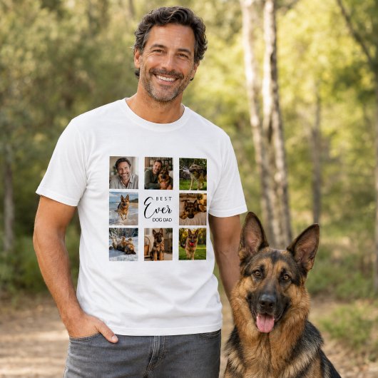 白いお父さん犬のパパフォトコラージュ Tシャツ