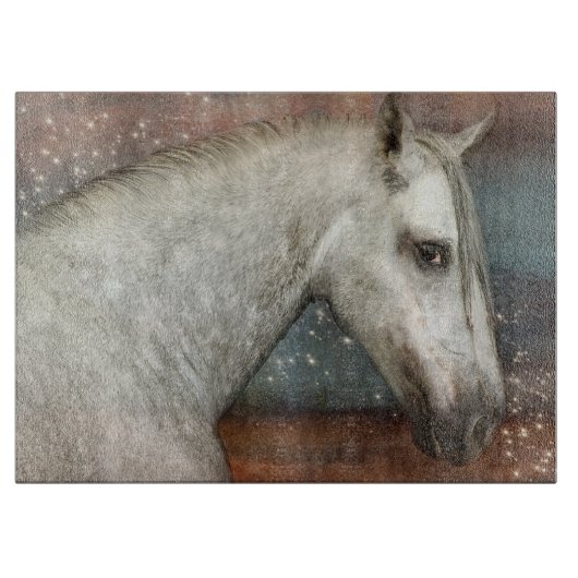 白いかいま見る馬 カッティングボード (正面)