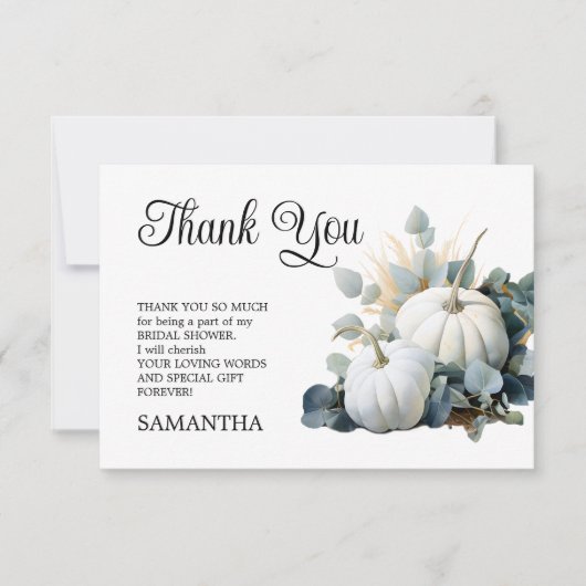 白いかぼちゃとユーカリのグリーン ブライダルシャワー サンキューカード (正面)