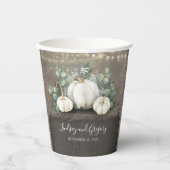 白いかぼちゃと素朴な農村の麻布の秋 紙コップ (正面)