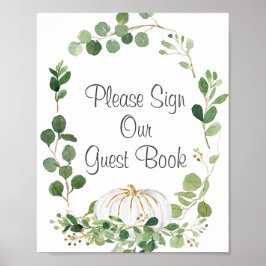 白いかぼちゃのグリーン飾り ゲストのサインお願いします ポスター