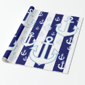 白いかりとネイビーストライプブルー航海の ラッピングペーパー (アンロールド)
