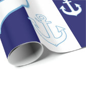 白いかりとネイビーストライプブルー航海の ラッピングペーパー (ロールコーナー)