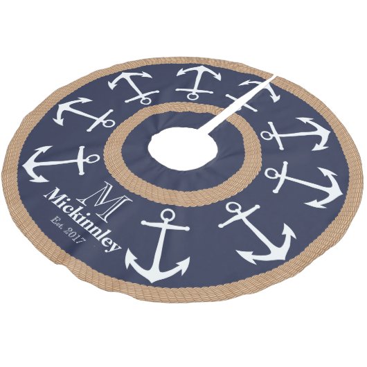 白いかりと茶色のロープ航海のファミリ名 ブラッシュドポリエステルツリースカート (アングル)